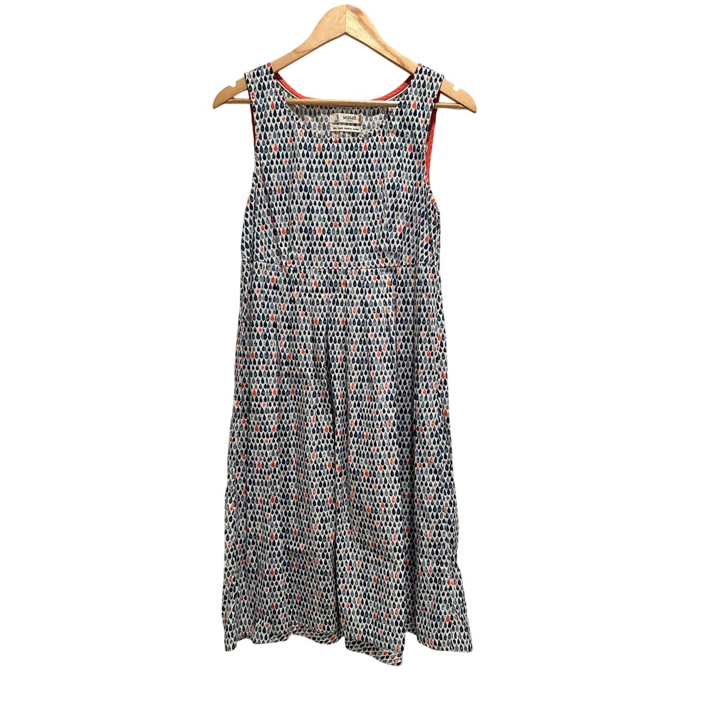 Seasalt Cornwall Gully Dress UK 12 US 8 Blue Raindrop Print Cotton Midi